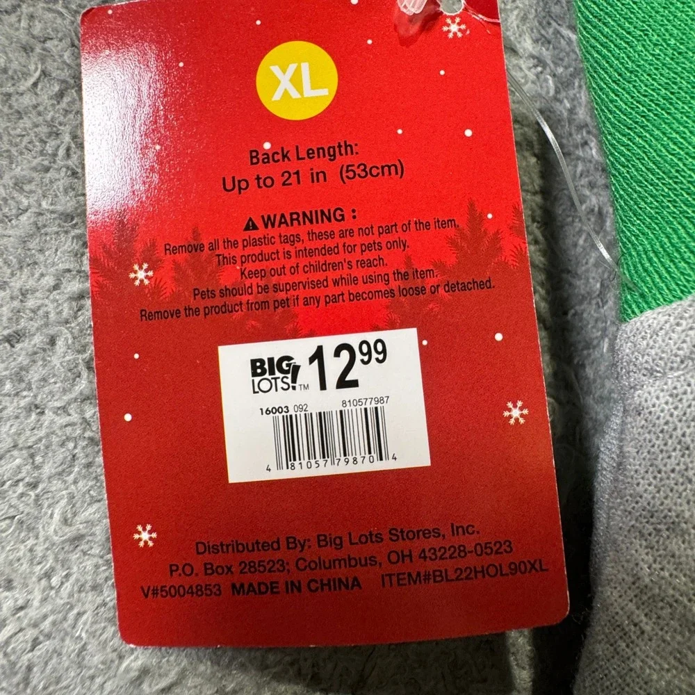 Happy Howlidays Pet Naughty List Hoodie XL Grey Green Sequin Dog Sweatshirt NWT
